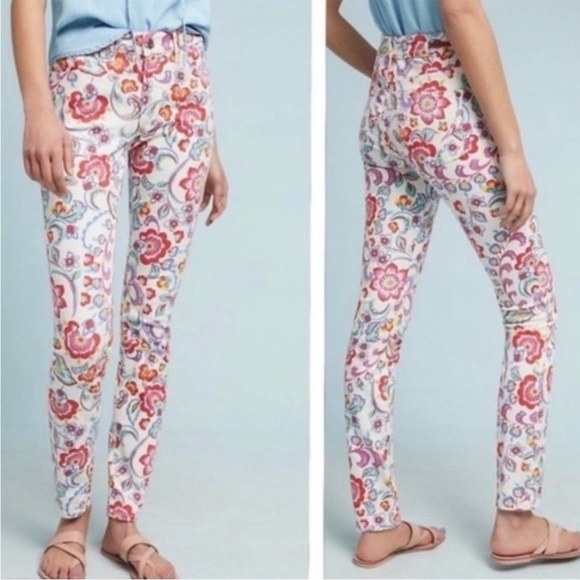 Anthropologie Pilcro & Letterpress Floral Skinny Jeans size 25 Paisley Boho - Picture 2 of 12